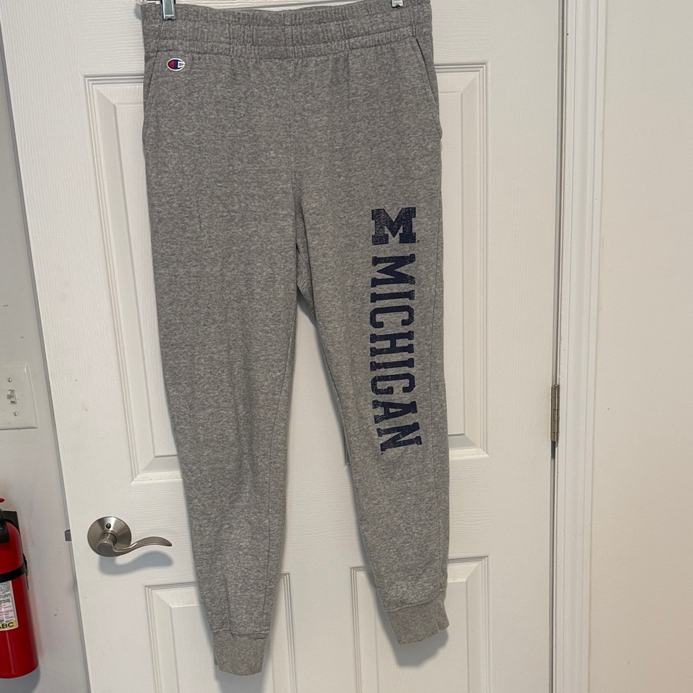 Champion Gray Joggers with Navy Michigan (Wolverines) Print 27” in seam